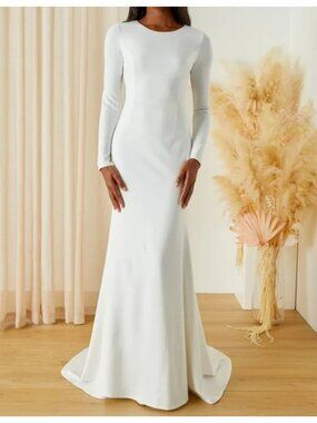 Lulu's Eloquent Endearment White Long Sleeve Backless Maxi Dress Medium